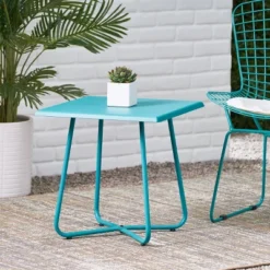 Alder Steel Modern Patio Side Table Teal - Christopher Knight Home: Weather-Resistant, Square Shape