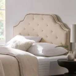 Contemporary Upholstered Headboard With Button Tufted Diamond Stitch & Nailhead Accents, Queen/Full Size Headboard -Christopher Knight Home -Ckhome2u Store GUEST 05962bae 9880 497a be80 f0c27af06133