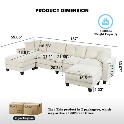 Christopher Knight Home Kreth 137" Modern 4-Seater Chenille Upholstered U-Shaped Sectional Sofa With Armrest Storage 2 Christopher Knight Home Kreth 137" Modern 4-Seater Chenille Upholstered U-Shaped Sectional Sofa With Armrest Storage - Image 2