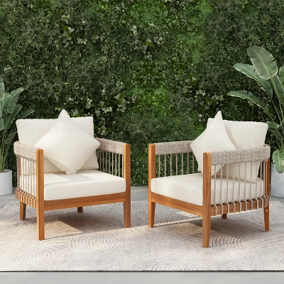 Christopher Knight Home Clifton Patio Rustic Acacia And Rope Upholstered Club Chair With Curved Back (Set Of 2) 9 Christopher Knight Home Clifton Patio Rustic Acacia And Rope Upholstered Club Chair With Curved Back (Set Of 2) - Image 9