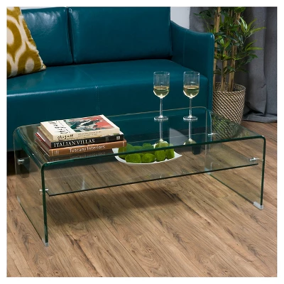 Ramona Glass Rectangle Coffee Table W/ Shelf Clear - Christopher Knight Home 2 Ramona Glass Rectangle Coffee Table W/ Shelf Clear - Christopher Knight Home - Image 2