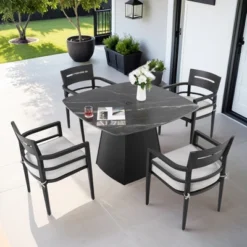Christopher Knight Home Patio Elsie 5 Piece Aluminum And Sintered Stone Dining Set With Sunbrella Cushions -Ckhome2u Store GUEST 0cc1ff3e dfe7 4202 9815 270e73bc377b
