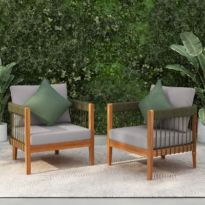 Christopher Knight Home Clifton Patio Rustic Acacia And Rope Upholstered Club Chair With Curved Back (Set Of 2) 12 Christopher Knight Home Clifton Patio Rustic Acacia And Rope Upholstered Club Chair With Curved Back (Set Of 2) - Image 12