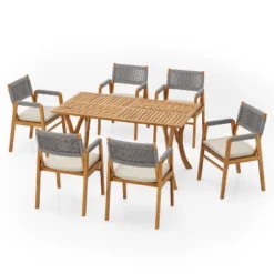 Christopher Knight Home Holomn 7 Pieces Rustic Patio Acacia Dining Set With Cushions -Ckhome2u Store GUEST 0e1a983a 3da4 4739 8229 938649ece387