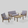 Peyton 4pc Acacia Wood Seating Set Gray/Dark Gray - Christopher Knight Home: Outdoor Conversation Furniture, Weather-Resistant Cushions