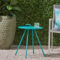 Vida Modern Patio Side Table Teal - Christopher Knight Home: Weather-Resistant, Round Steel Outdoor End Table