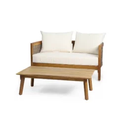 Christopher Knight Home 2pc Burchett Acacia Wood And Rattan Outdoor Loveseat And Coffee Table Set With Cushions -Ckhome2u Store GUEST 12ed2f51 4476 4194 a887 813ebb06bded