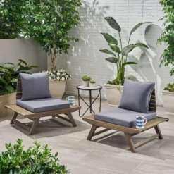 Sedona 2pk Acacia Wood Club Chairs Gray/Dark Gray - Christopher Knight Home: Weather-Resistant Patio Accent Chairs