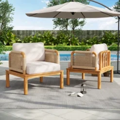 Christopher Knight Home Valencia Outdoor Rustic Acacia Wood And Rope Club Chair With Cushions, Teak/Beige -Ckhome2u Store GUEST 14bd4dd2 769f 40b7 a8d5 59e972842c33