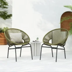 Christopher Knight Home Nusa Outdoor Rattan And Metal Acapulco Weave Club Chairs (Set Of 2)