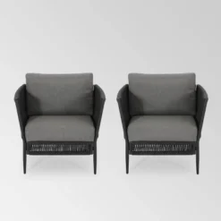 Handford 2pk Aluminum & Rope Club Chair Black/Gray: Weather-Resistant Patio Accent Chairs - Christopher Knight Home -Ckhome2u Store GUEST 1af7d1f3 124f 462d bbcf 21d96efe103e