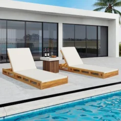 Christopher Knight Home Klayton Outdoor Acacia Wood Adjustable Chaise Lounge With Water-Resistant Cushion And Slatted Base (Set Of 2) -Ckhome2u Store GUEST 1b7f4da5 dc96 4de3 ab09 77ca5e122389