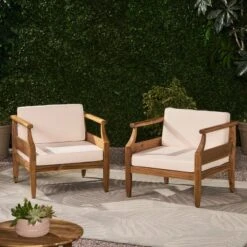 Christopher Knight Home Bianca Outdoor Acacia Wood Club Chairs With Cushions