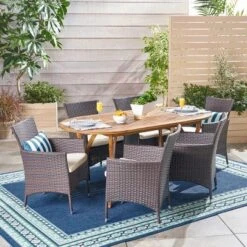 Christopher Knight Home Outdoor Acacia Wood And Wicker 7 Piece Dining Set With Cushions -Ckhome2u Store GUEST 24d2c3b7 59e7 401e 9b38 e1034829e870