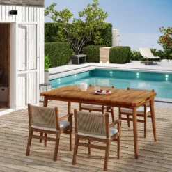 Christopher Knight Home Farrah Outdoor Acacia Wood Salt Design 6 Seater Dining Table -Ckhome2u Store GUEST 25c896f0 fc75 4752 b35d 231949185285