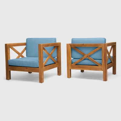 Brava 2pk Acacia Wood Club Chairs - Teak/Blue - Christopher Knight Home: Mid-Century Modern, Weather-Resistant 5 Brava 2pk Acacia Wood Club Chairs - Teak/Blue - Christopher Knight Home: Mid-Century Modern, Weather-Resistant - Image 5