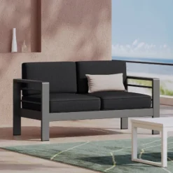 Christopher Knight Home Cape Coral Outdoor Loveseat - Aluminum Gray/Dark Gray