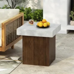 Christopher Knight Home Ashmore Outdoor Lightweight Concrete Square Side Table, Antique White/Natural -Ckhome2u Store GUEST 2d2c316d 6fb5 47c2 81de 3e48cf715c17