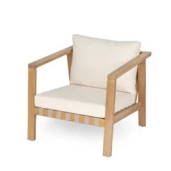 Christopher Knight Home Fraser Patio Slat Design Acacia Wood Club Chair With Cushion, Beige/Light Teak -Ckhome2u Store GUEST 2f80f177 b223 485a bf4a ceaf0a76f355