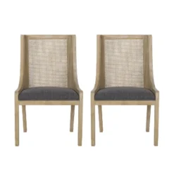 Christopher Knight Home Set Of 2 Maurers Cane And Wood Upholstered Dining Chairs Charcoal/Natural