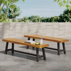 Christopher Knight Home 2pc Carlisle Outdoor Acacia Benches Sandblasted Brown/Rustic