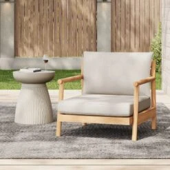 Christopher Knight Home Shane Rustic Patio Acacia Wood Club Chair With Water-Resistant Cushion, Teak /Beige -Ckhome2u Store GUEST 32e618f5 555f 4bd1 937f b0f038b231e7