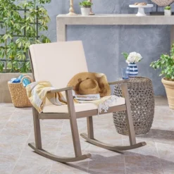 Christopher Knight Home Murad Modern Patio Acacia Wood Rocking Chair With Cushions