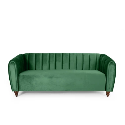 Richland Modern Glam Velvet Channel Stitch 3 Seater Sofa - Christopher Knight Home 8 Richland Modern Glam Velvet Channel Stitch 3 Seater Sofa - Christopher Knight Home - Image 8