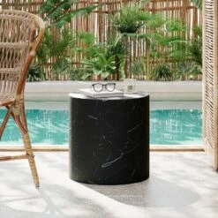 Christopher Knight Home Urkta Cylindrical Light Weight Concrete Side Table,Black Marble