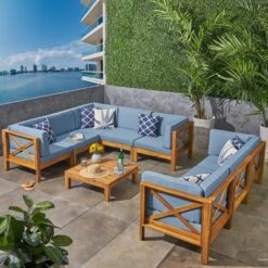 Christopher Knight Home Keith Outdoor Acacia Wood 8 Seater Sectional Sofa Chat Set With Cushions -Ckhome2u Store GUEST 3d1ef6ca bd4f 4c82 abde b1d7b6290b63