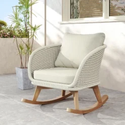 Christopher Knight Home Hattie Patio Contemporary Rattan And Acacia Wood Rocking Chair With Cushion -Ckhome2u Store GUEST 3e11a019 5402 4c66 ac61 34f268918493