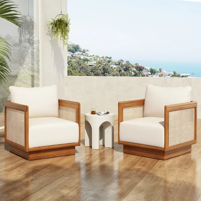 Christopher Knight Home Grath Patio Mid-Century Modern Acacia Wood Textilene Club Chair With Thick Cushion 8 Christopher Knight Home Grath Patio Mid-Century Modern Acacia Wood Textilene Club Chair With Thick Cushion - Image 8