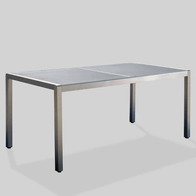 Cape Coral Rectangle Aluminum & Tempered Glass Dining Table - Silver/Gray - Christopher Knight Home 3 Cape Coral Rectangle Aluminum & Tempered Glass Dining Table - Silver/Gray - Christopher Knight Home - Image 3