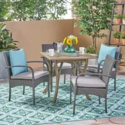 Christopher Knight Home Hartford Outdoor Acacia Wood And Wicker 5 Piece Dining Set With Cushions -Ckhome2u Store GUEST 43592be8 1ef9 418a 91e2 01b17e83d294