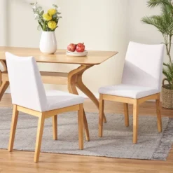 Set Of 2 Dimitri Fabric Dining Chairs Light Beige/Oak - Christopher Knight Home