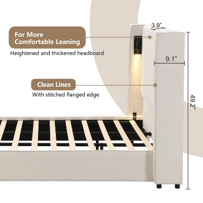 Christopher Knight Home Angelo Wood Upholstered Platform Bed With Headboard And Reading Lamp, White 5 Christopher Knight Home Angelo Wood Upholstered Platform Bed With Headboard And Reading Lamp, White - Image 5