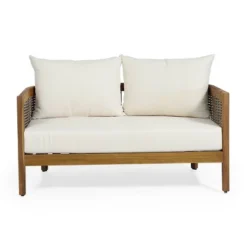 Christopher Knight Home 2pc Burchett Acacia Wood And Rattan Outdoor Loveseat And Coffee Table Set With Cushions -Ckhome2u Store GUEST 48346870 f460 4233 af95 d2867faa8d56