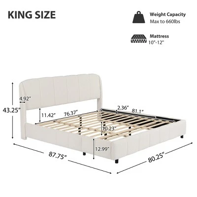 Christopher Knight Home Ella Boucle Upholstered Platform Bed With Headboard, Beige, King 2 Christopher Knight Home Ella Boucle Upholstered Platform Bed With Headboard, Beige, King - Image 2