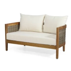 Christopher Knight Home 2pc Burchett Acacia Wood And Rattan Outdoor Loveseat And Coffee Table Set With Cushions -Ckhome2u Store GUEST 489c2224 bbca 416f b779 91e289819dc4