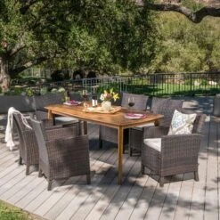 Christopher Knight Home Reese Outdoor Wicker And Acacia Wood 7 Piece Dining Set With Cushion, Multibrown/Teak -Ckhome2u Store GUEST 4939bf15 ac2f 496a b0ef abfcd5211671