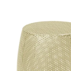 Modern Gold Drum-Style Outdoor End Table, Accent Table For Patio Or Indoor Use, Round Hollow Patio Side Table -Christopher Knight Home -Ckhome2u Store GUEST 4b9f97f1 ebfb 4e02 bc50 884986250013