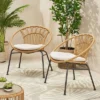Banya 2pc Patio Wicker Chair With Cushions - Light Brown/Beige/Black - Christopher Knight Home: Outdoor Seating, PE Rattan, Metal Frame