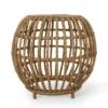 Boho Faux Rattan Outdoor Side Table, Handcrafted Patio Coffee Table, 19.7" Cylinder Patio End Tables -Christopher Knight Home, Light Brown
