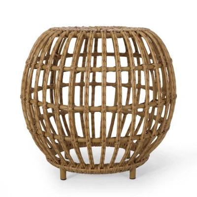 Boho Faux Rattan Outdoor Side Table, Handcrafted Patio Coffee Table, 19.7" Cylinder Patio End Tables -Christopher Knight Home, Light Brown 1 Boho Faux Rattan Outdoor Side Table, Handcrafted Patio Coffee Table, 19.7" Cylinder Patio End Tables -Christopher Knight Home, Light Brown