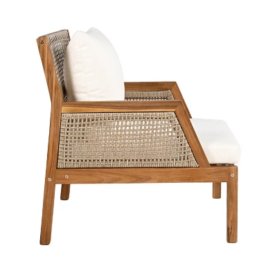 Christopher Knight Home Grania Patio Rattan And Acacia Wood Club Chair With Cushion, Brown/Cream 4 Christopher Knight Home Grania Patio Rattan And Acacia Wood Club Chair With Cushion, Brown/Cream - Image 4