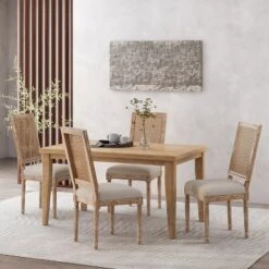 Christopher Knight Home Brownell French Country Wood And Cane Upholstered Dining Chairs (Set Of 4)