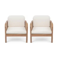 Christopher Knight Home Curtis Patio Rattan And Acacia Wood Club Chair With Water-Resistant Cushion, Brown/Beige