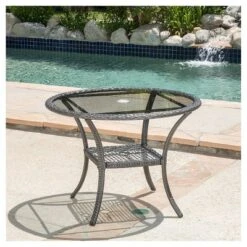San Pico Round Wicker And Glass Table - Gray - Christopher Knight Home