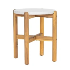 Christopher Knight Home Tobias Rustic Outdoor Lightweight Concrete And Acacia Wood Round SIde Table