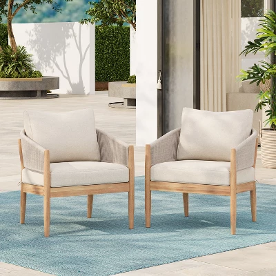 Christopher Knight Home Ryoma Modern Patio Acacia Wood Woven Rope Club Chair With Cushions (Set Of 2) 10 Christopher Knight Home Ryoma Modern Patio Acacia Wood Woven Rope Club Chair With Cushions (Set Of 2) - Image 10